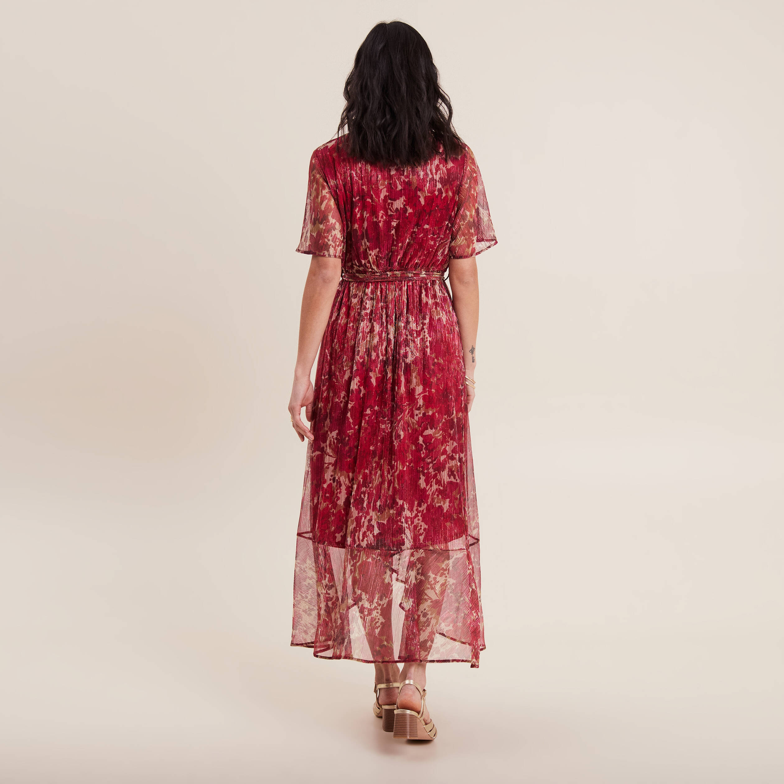 Robe longue portefeuille rose cerise femme
