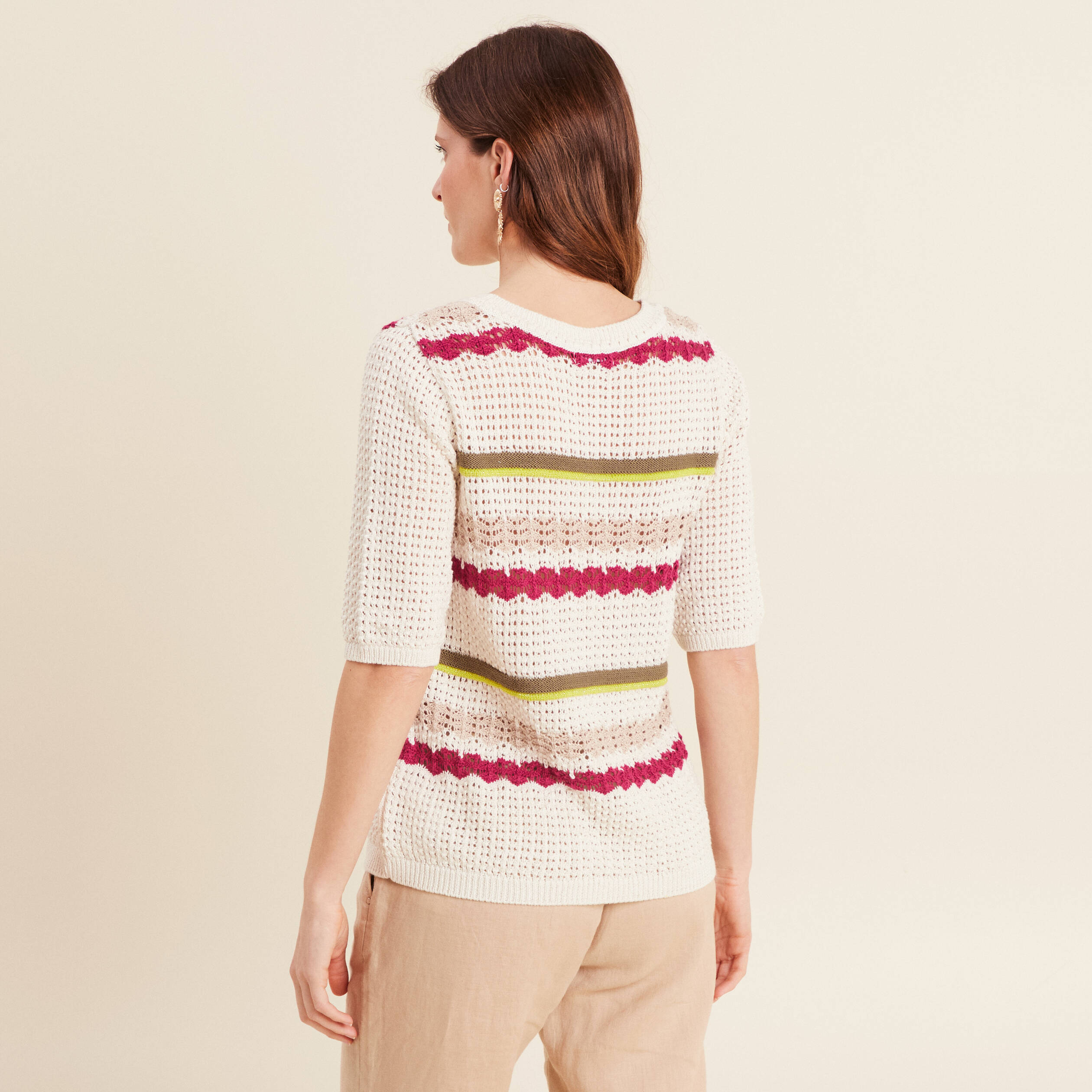 Pull dentelle col bateau multicolore femme
