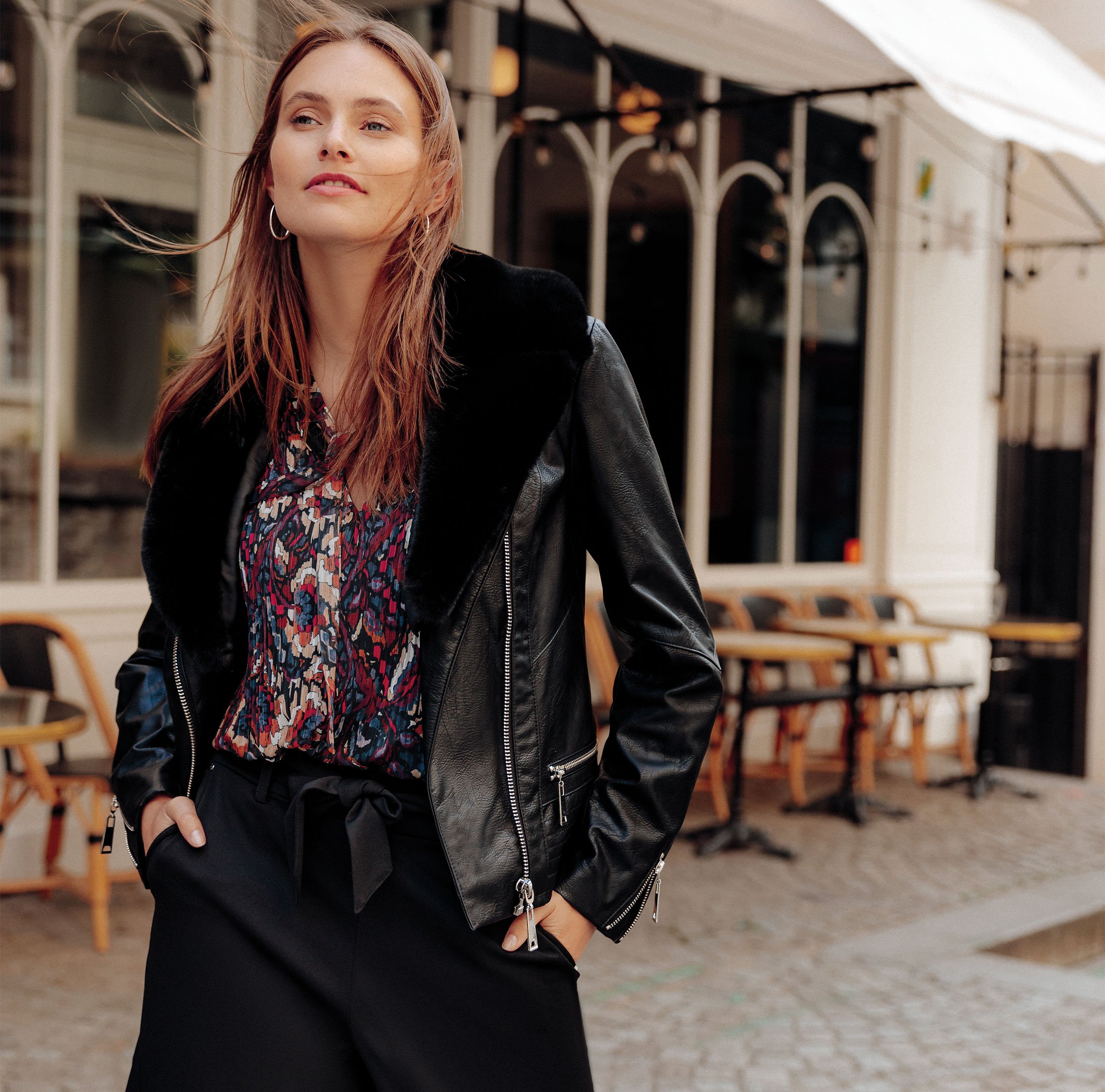 Veste esprit perfecto cintrée noir femme