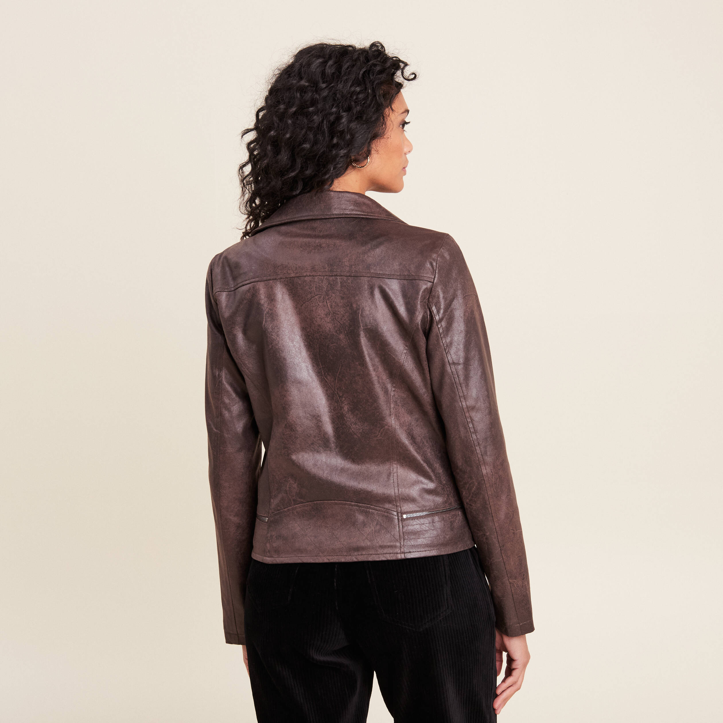 veste esprit motard zippee marron fonce femme Veste esprit motard zippée marron foncé femme