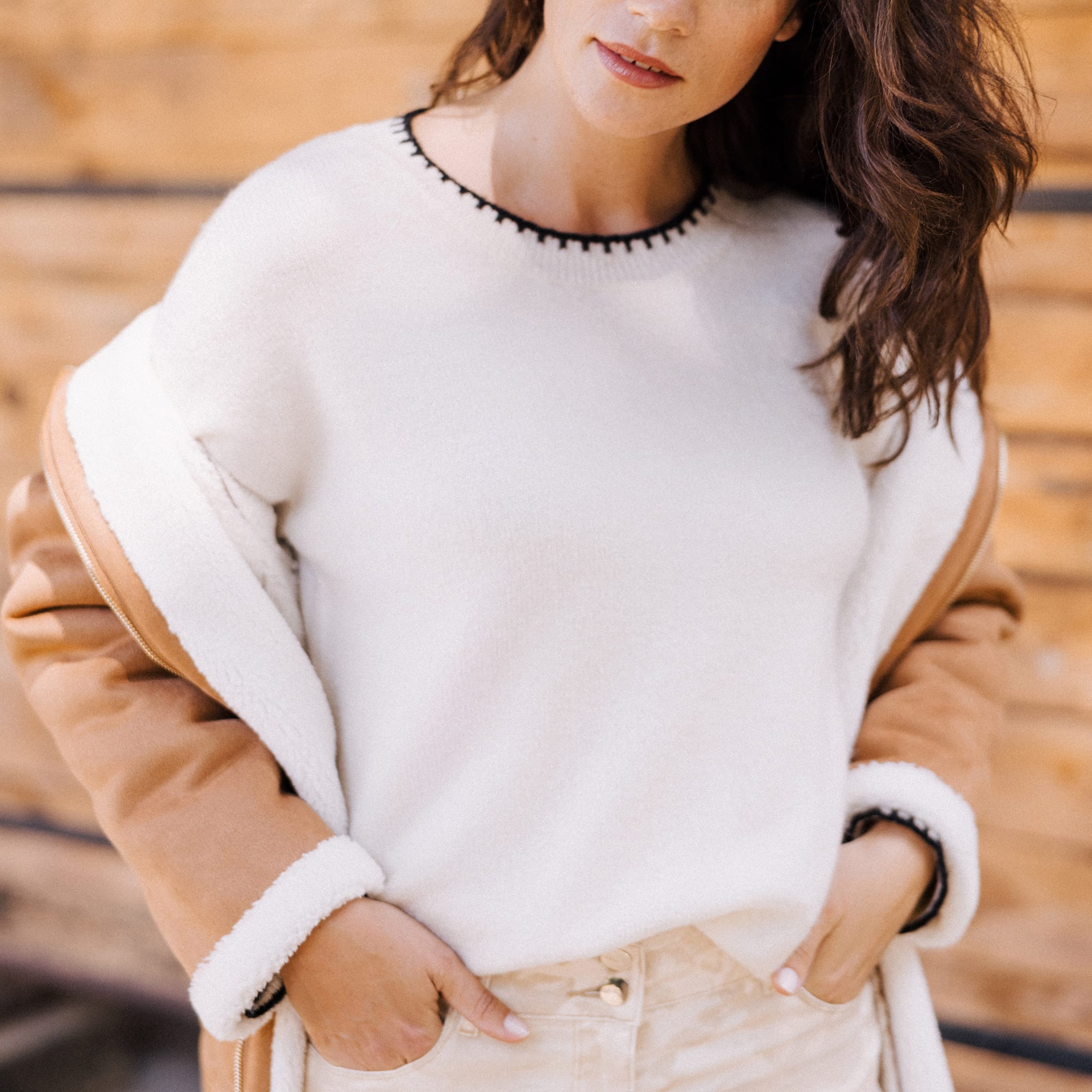 Pull manches longues ecru femme