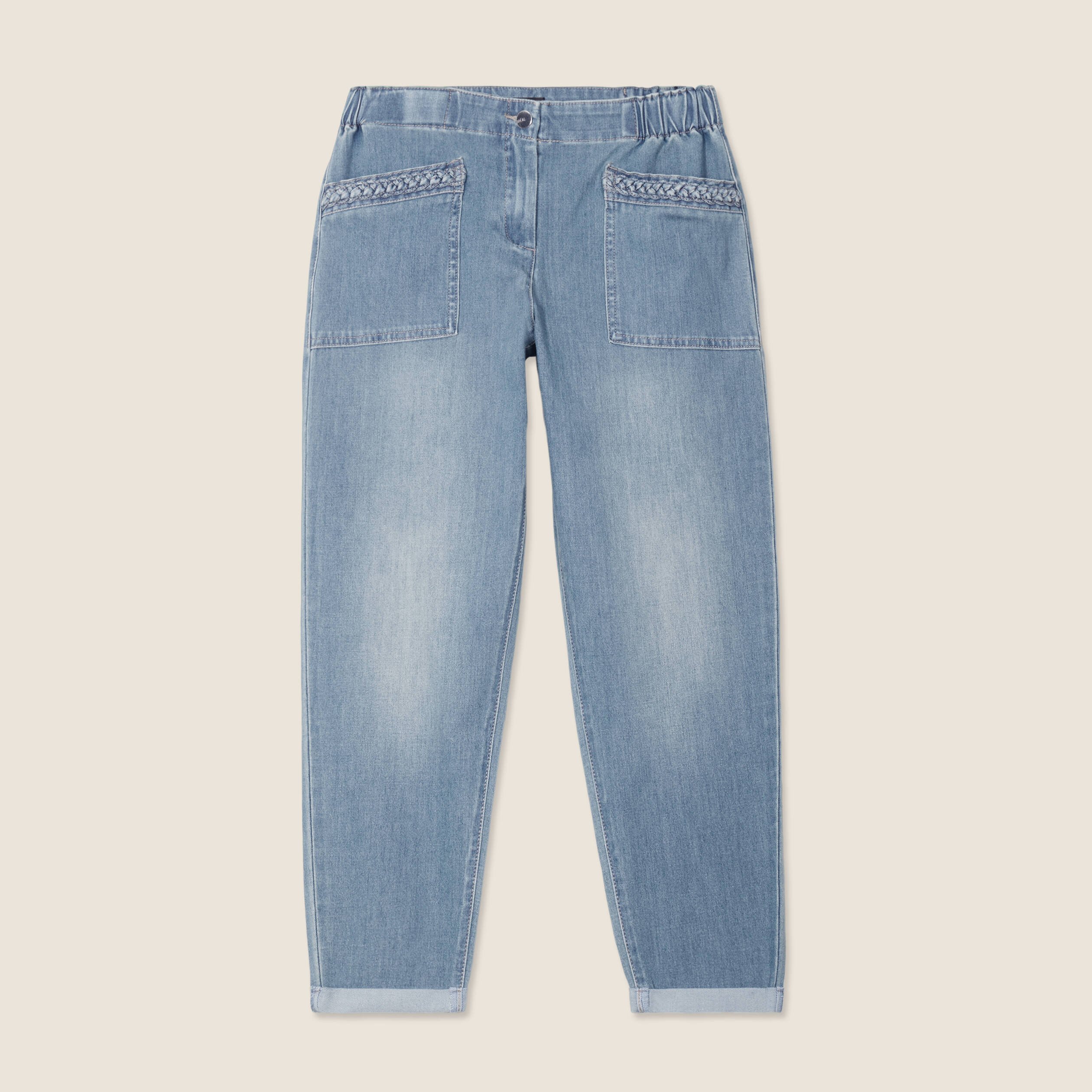 Jean paperbag détails tressés denim double stone femme