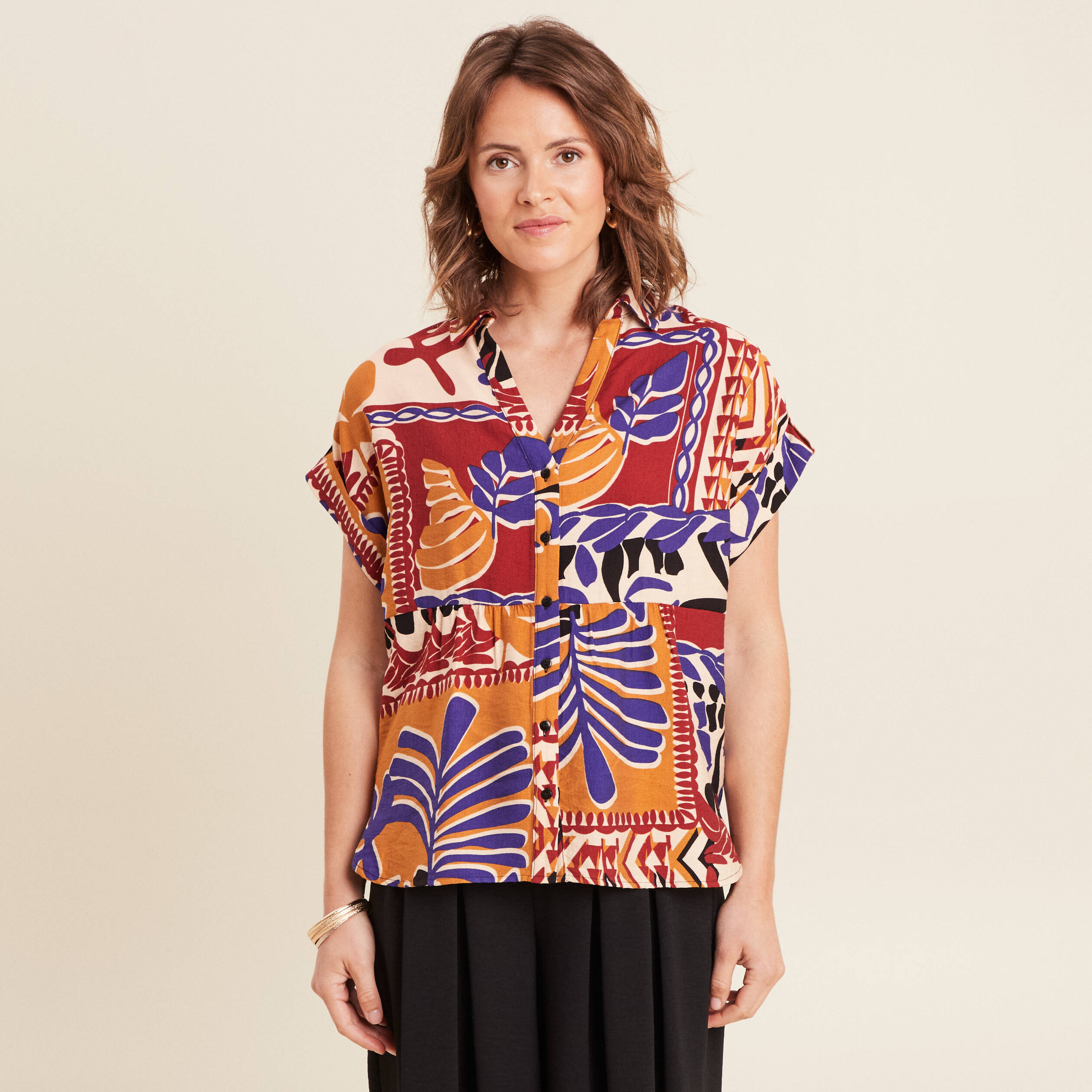 chemise ample manches courtes multicolore femme Chemise ample manches courtes multicolore femme