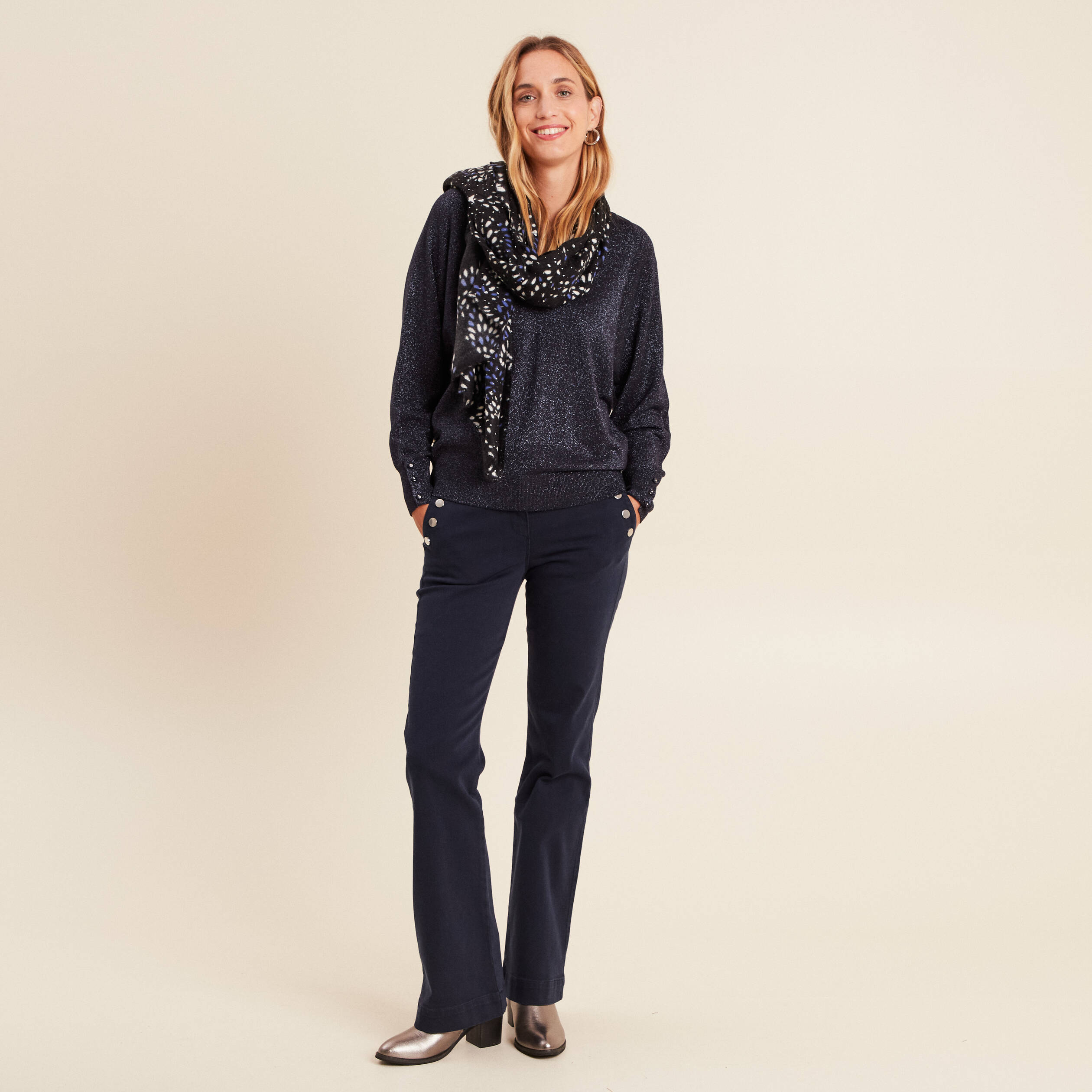 Pantalon bootcut à pont bleu foncé femme | Bréal