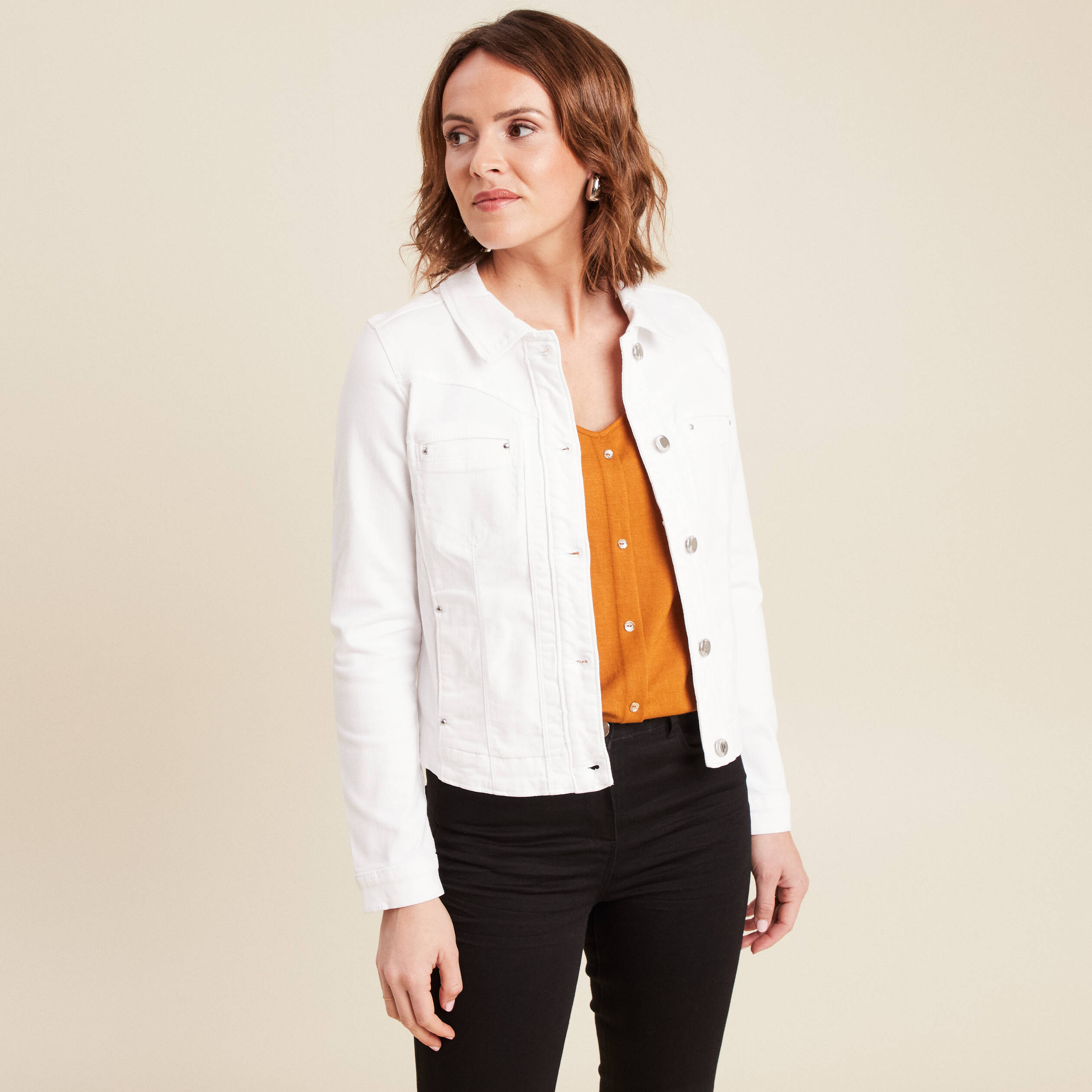 Blouson ajusté boutonné ecru femme