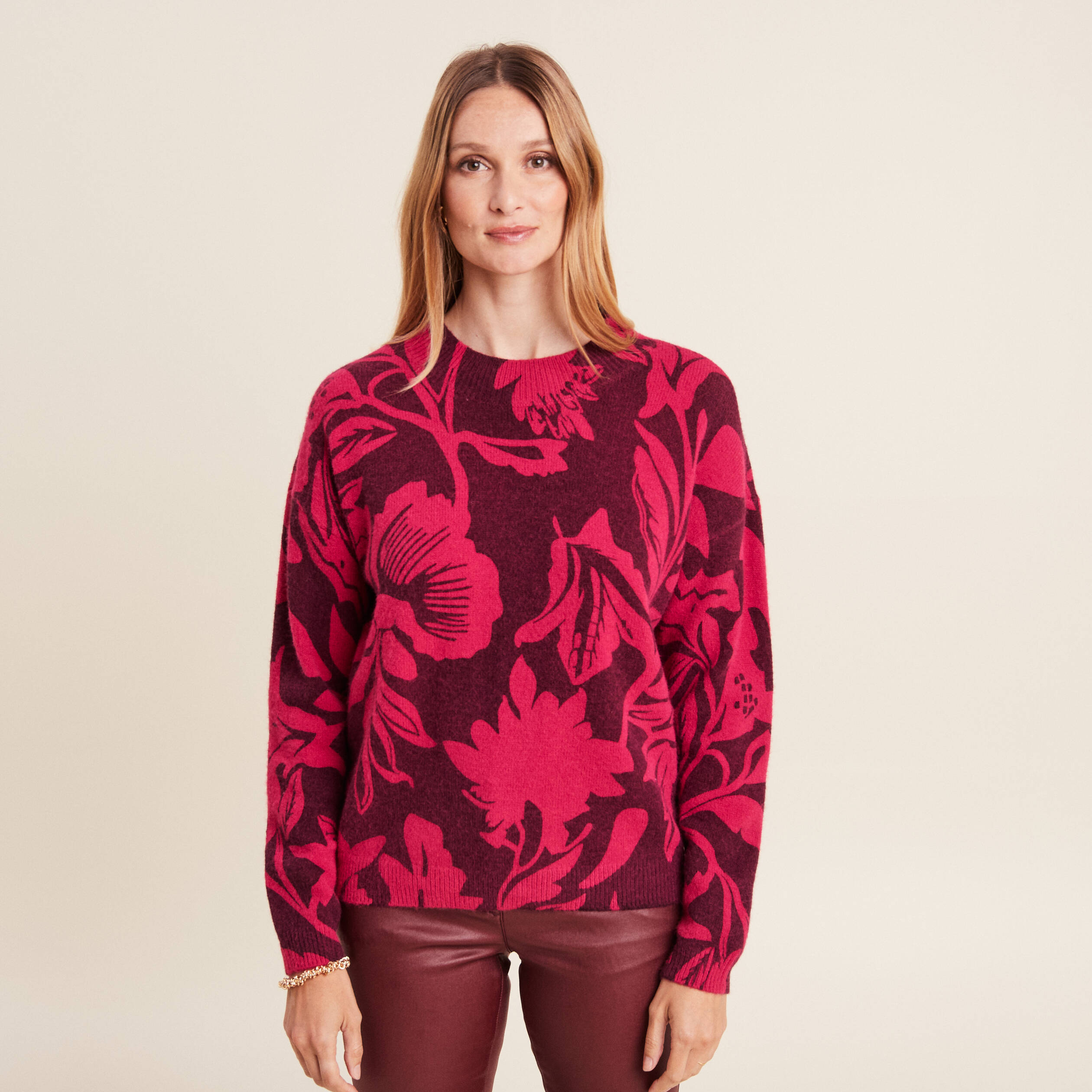 Pull manches longues bordeaux femme