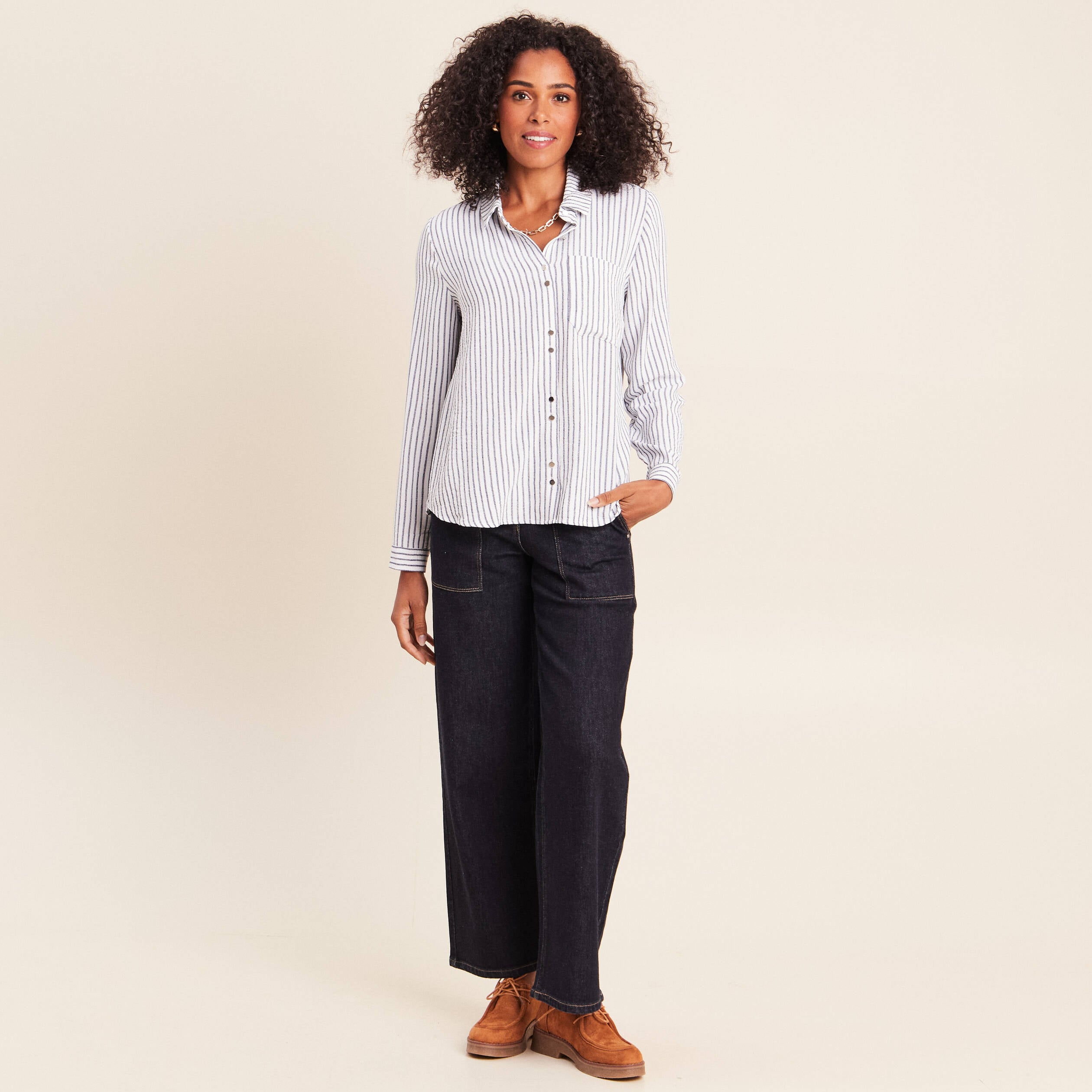 Chemise droite fluide manches longues bleu femme