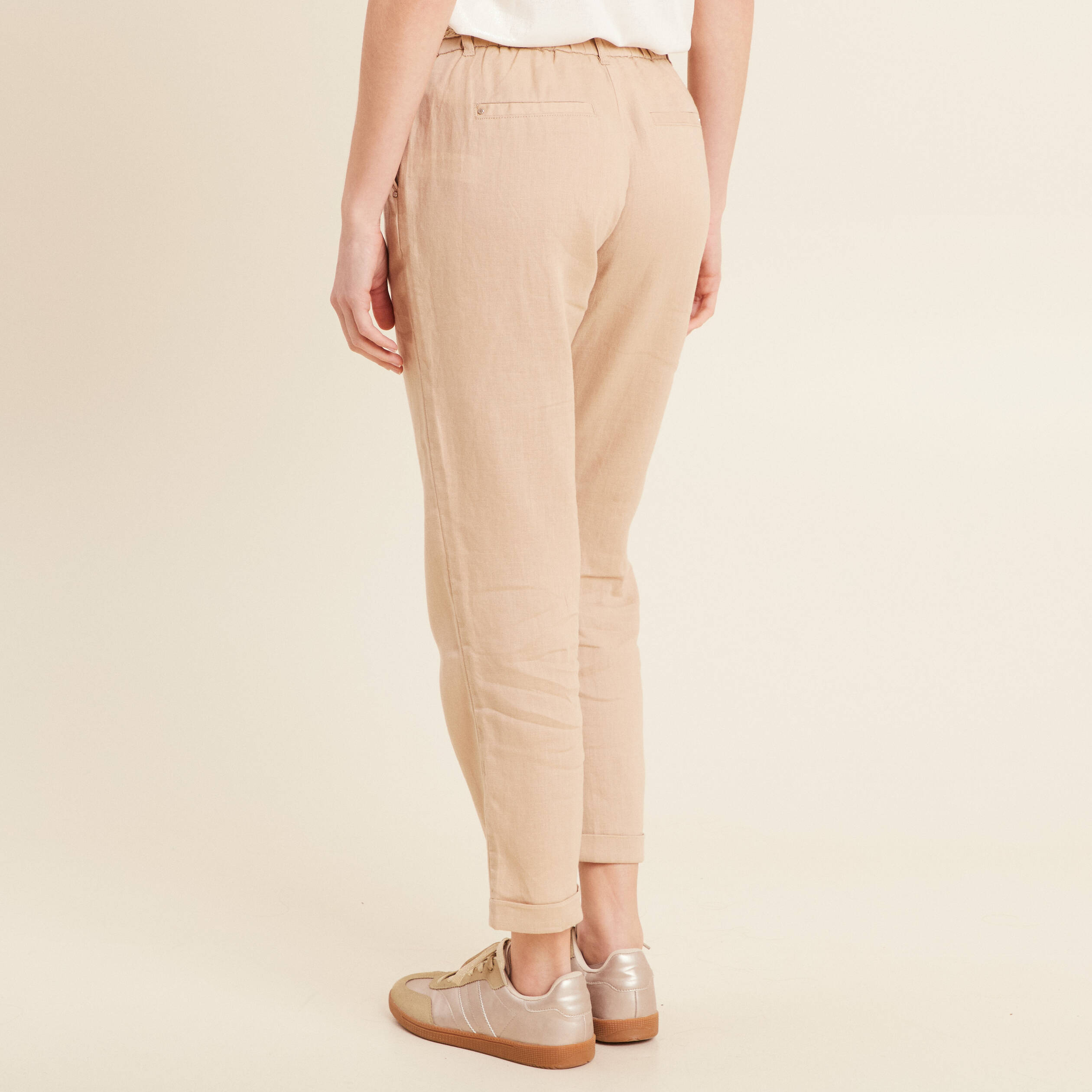 Pantalon flou ceinturé sable femme