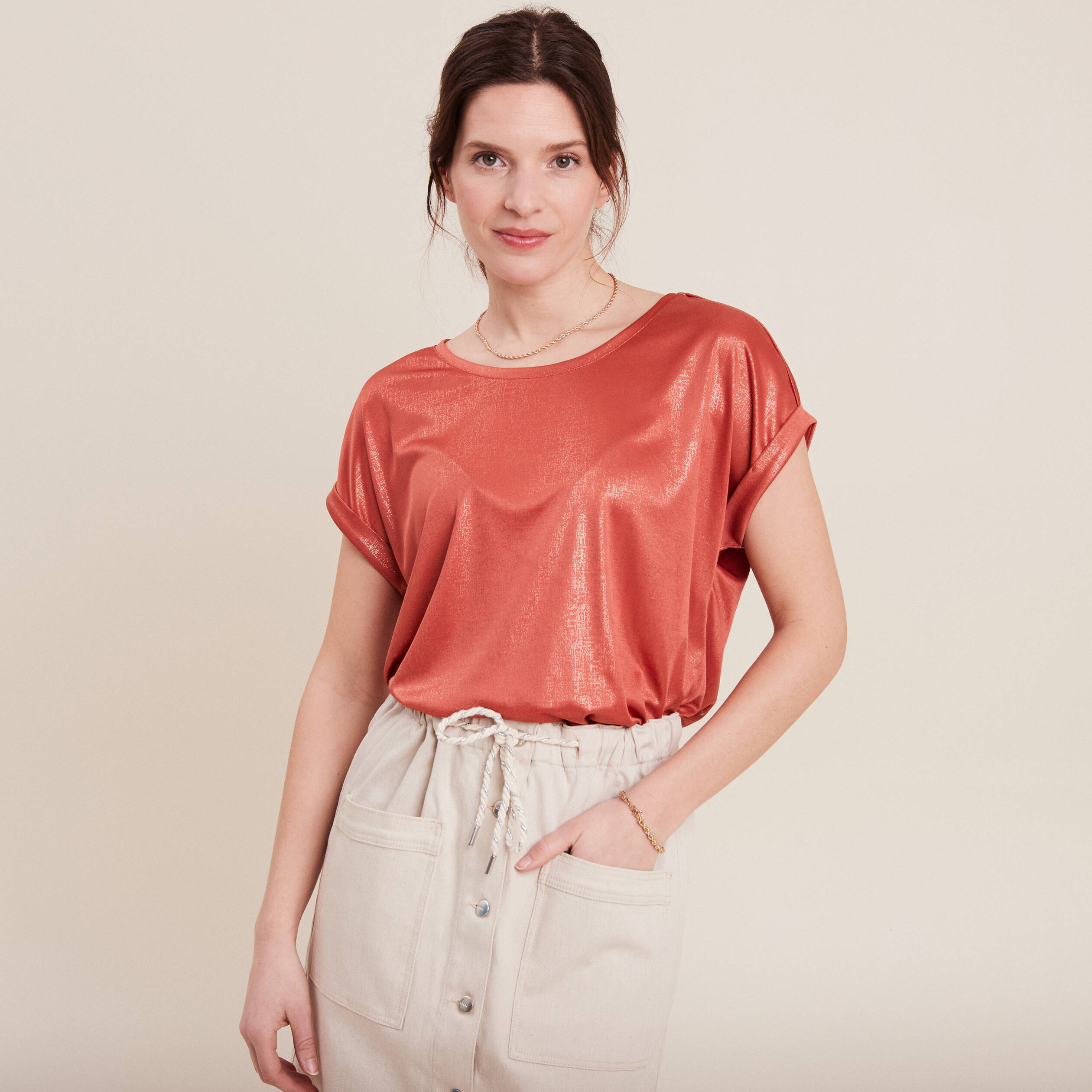 T-shirt manches courtes vieux rose femme