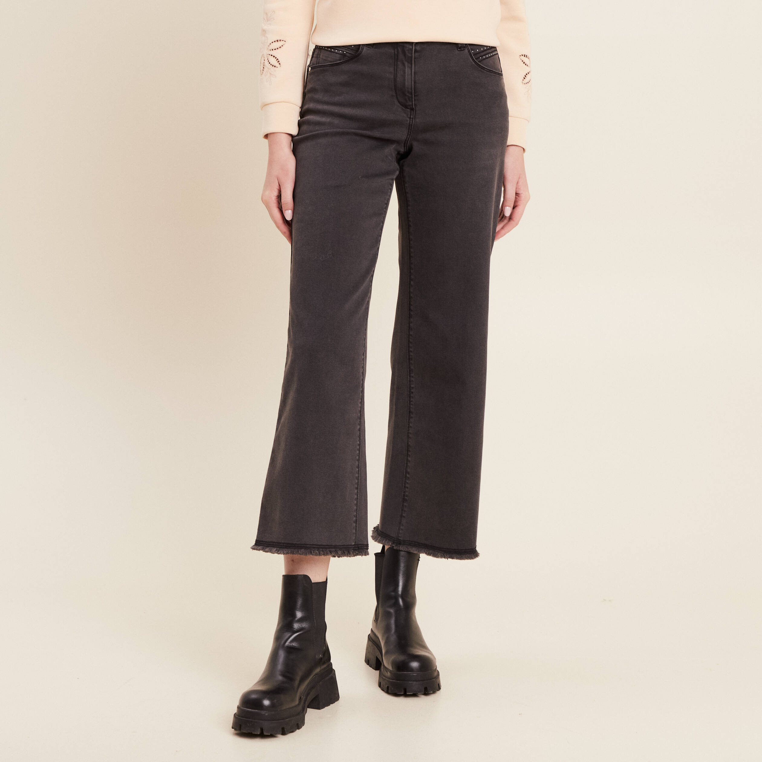jean large 78eme denim gris femme Jean large 7/8ème denim gris femme