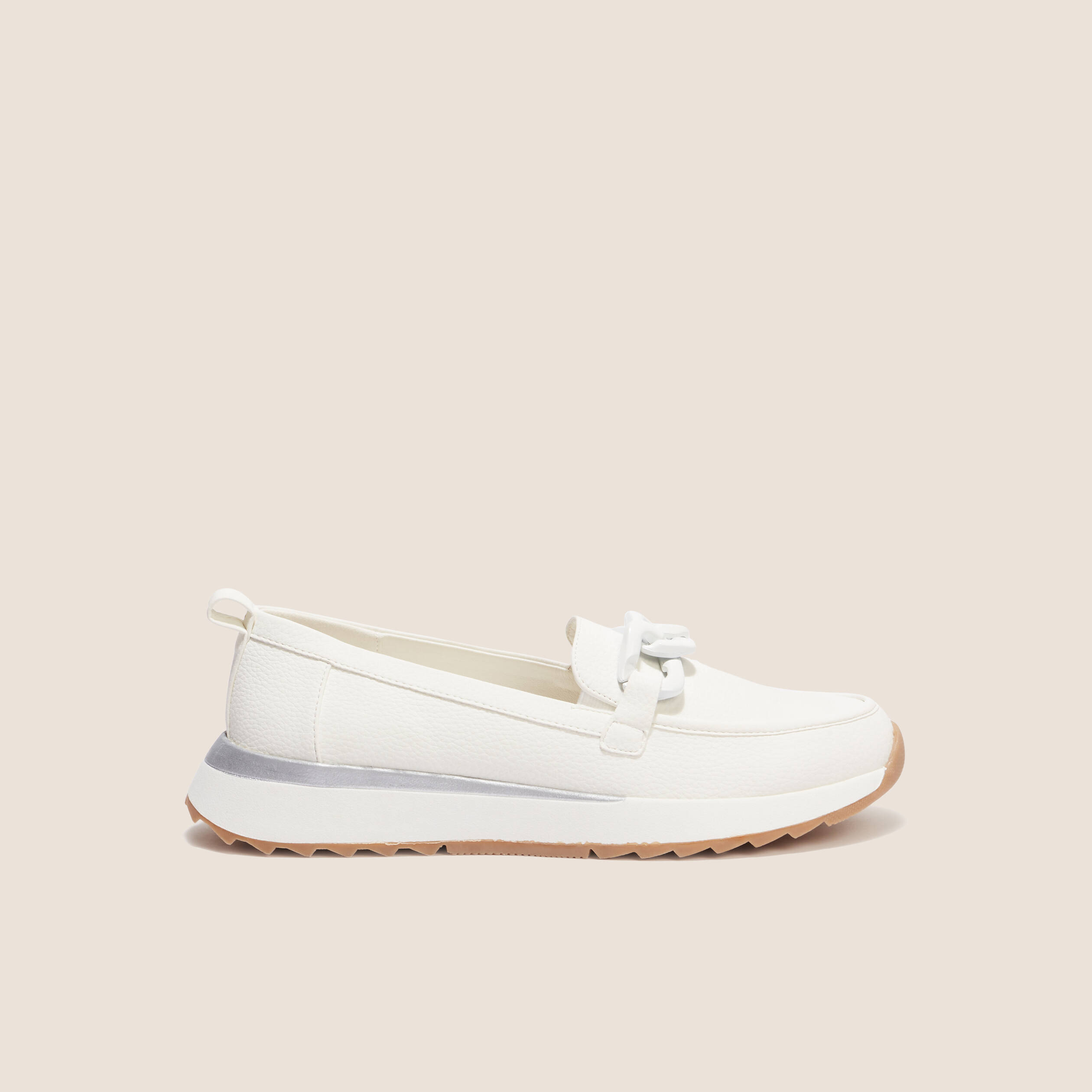 Mocassins détail chaîne blanc femme