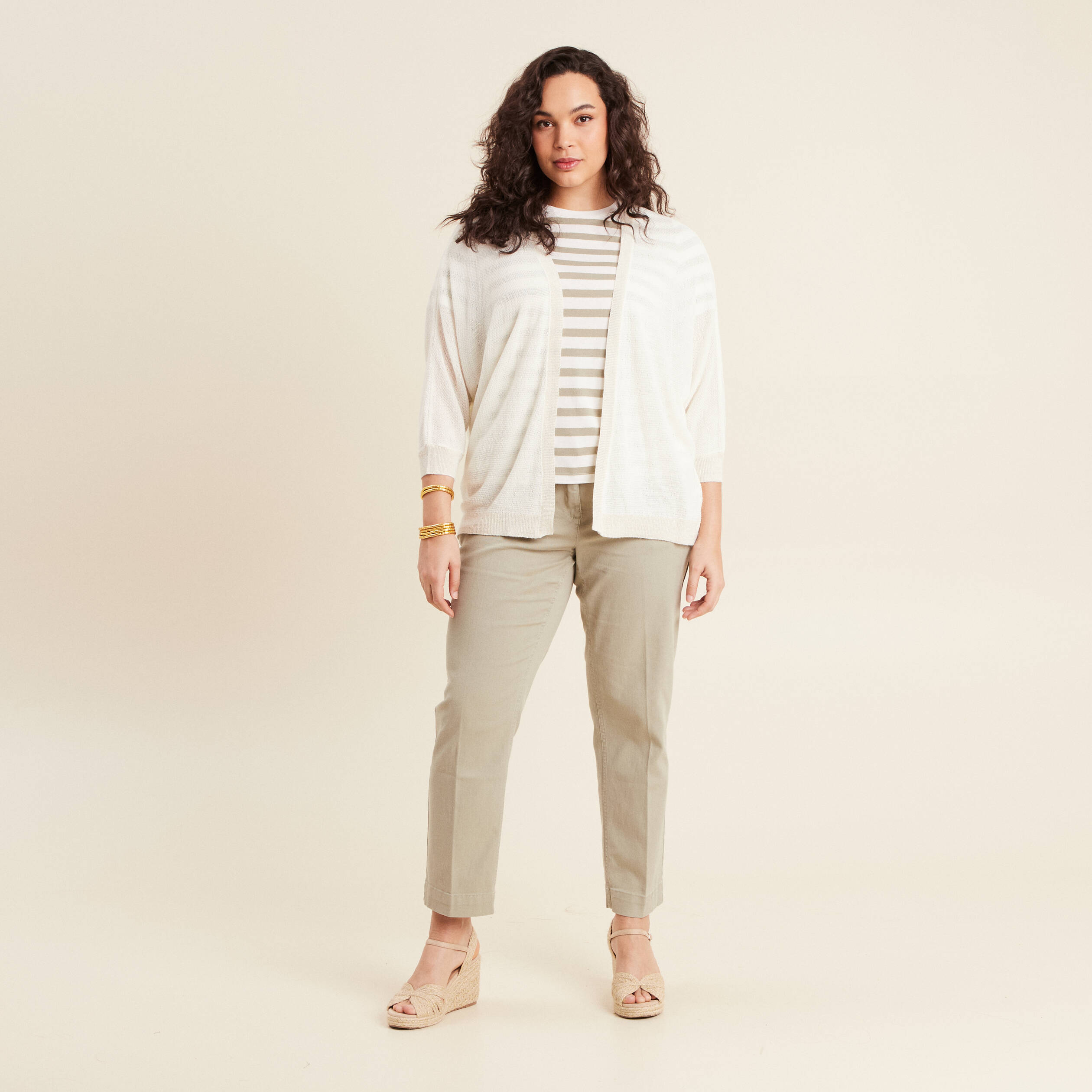 Gilet manches 3/4 ecru femme