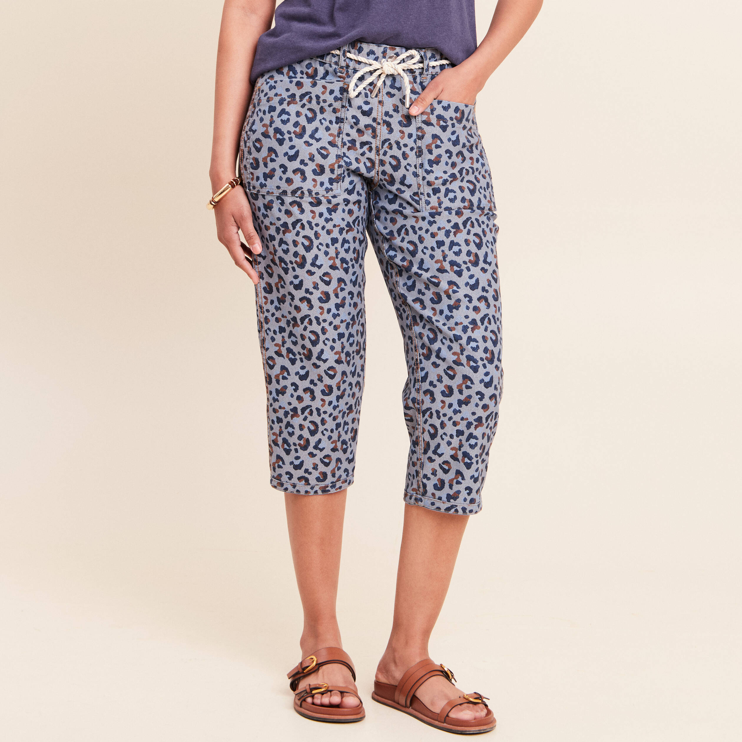 Pantacourt r&eacute;versible boyfriend bleu femme