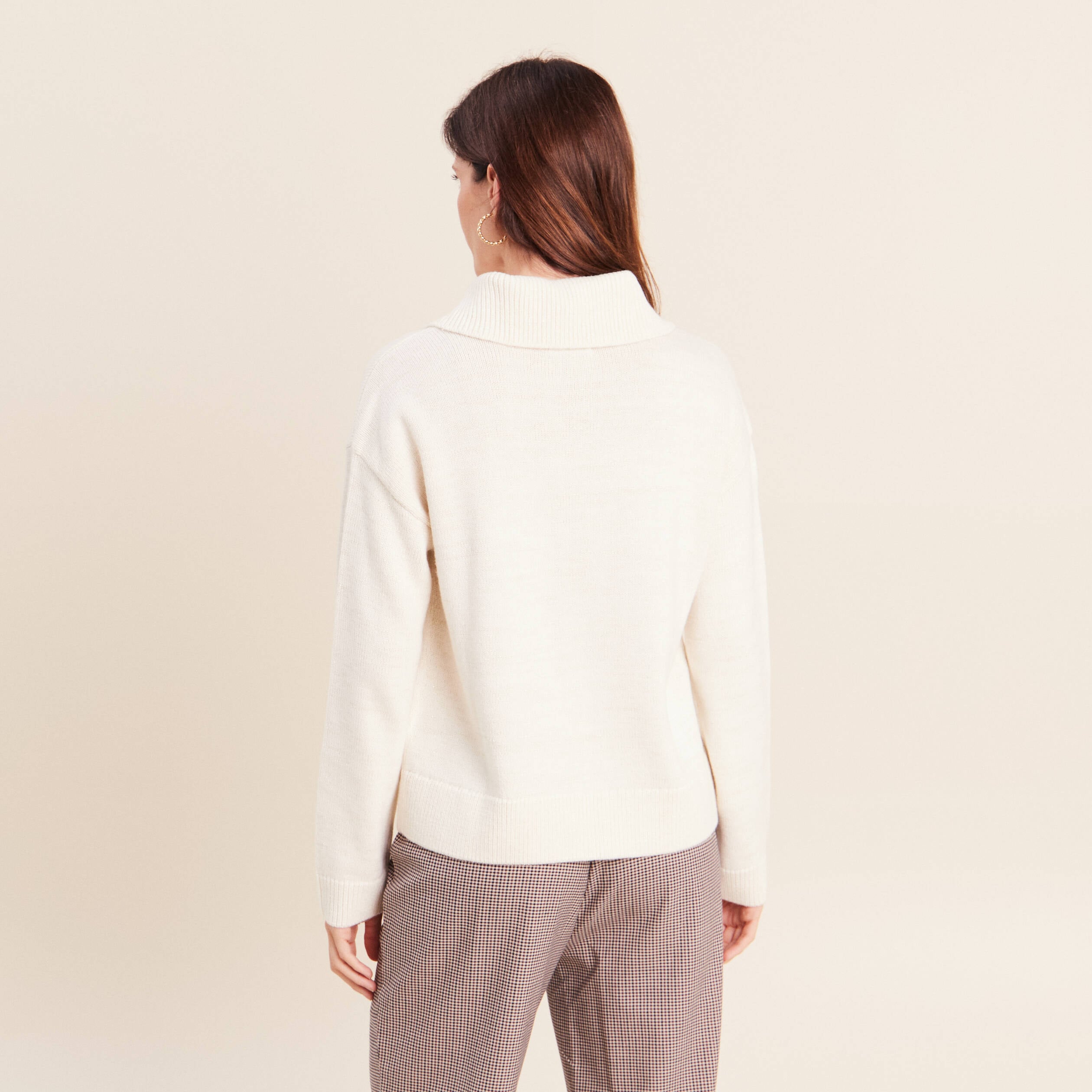 Pull col camionneur ecru femme