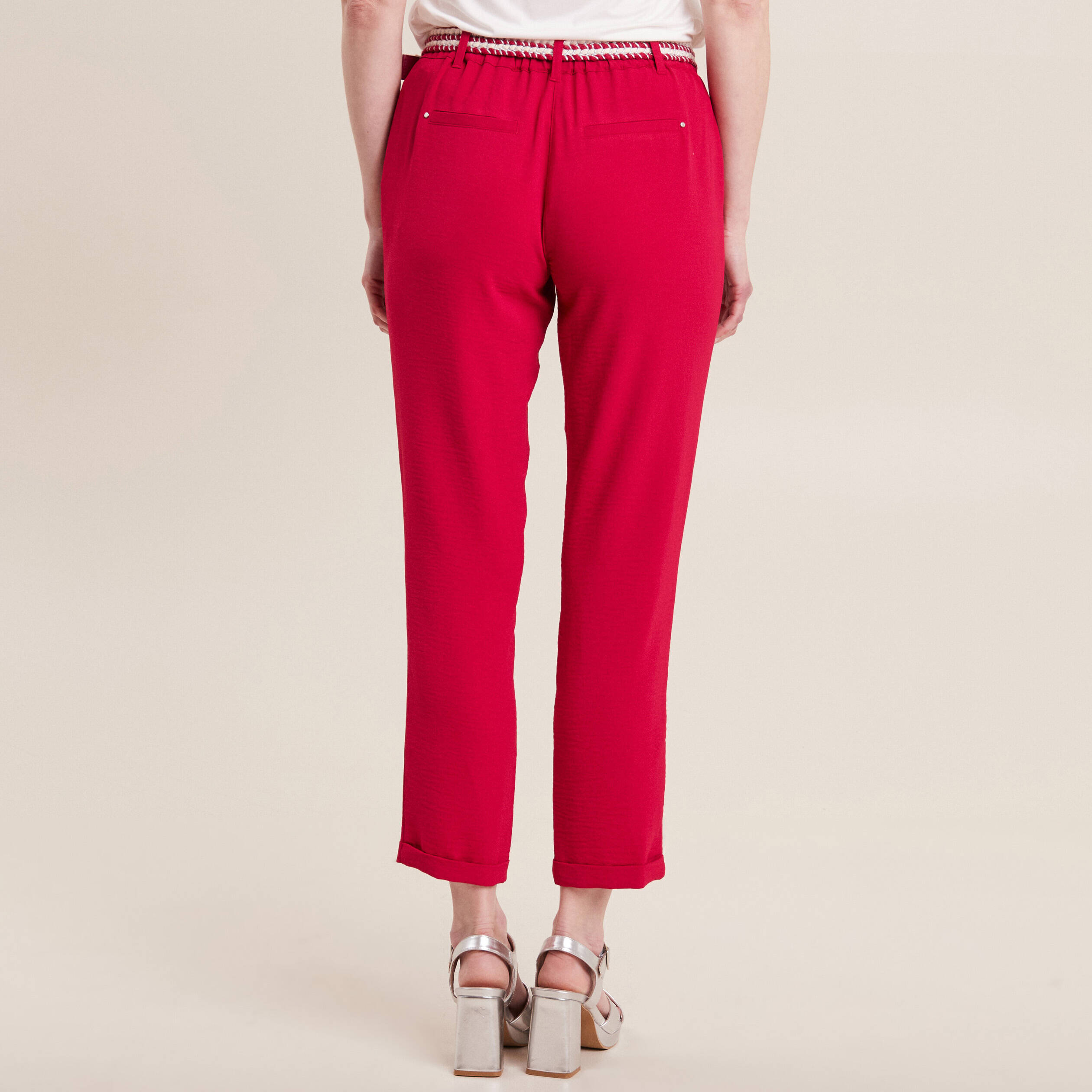 Pantalon chino à ceinture rose cerise femme